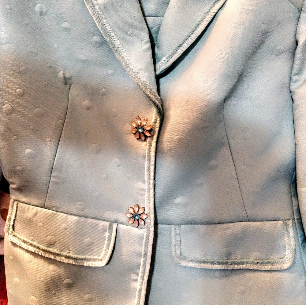 Nipon Boutique Aqua Green Puff Polka Dot Puffer Rhinestone Flower Button Skirt 2 - Picture 2 of 8